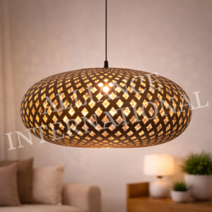 handcrafted perforated metal pendant hanging light with warm ambient glow