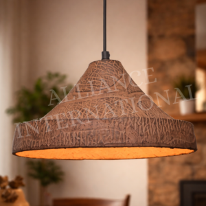 handcrafted rustic cast aluminium pendant hanging light with leaf vein texture finish