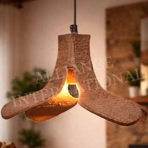 handcrafted rustic cast aluminium pendant hanging light with leaf vein texture finish