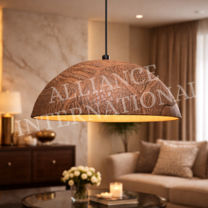 handcrafted rustic cast aluminium pendant hanging light with leaf vein texture finish