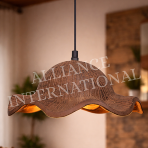 handcrafted rustic cast aluminium pendant hanging light with leaf vein texture finish