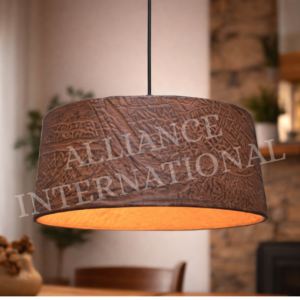 handcrafted rustic cast aluminium pendant hanging light with leaf vein texture finish