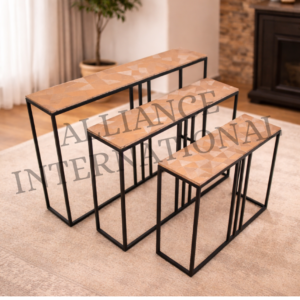 handcrafted geometric pattern metal nesting console table set of 3