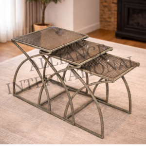 handcrafted geometric pattern metal nesting console table set of 3